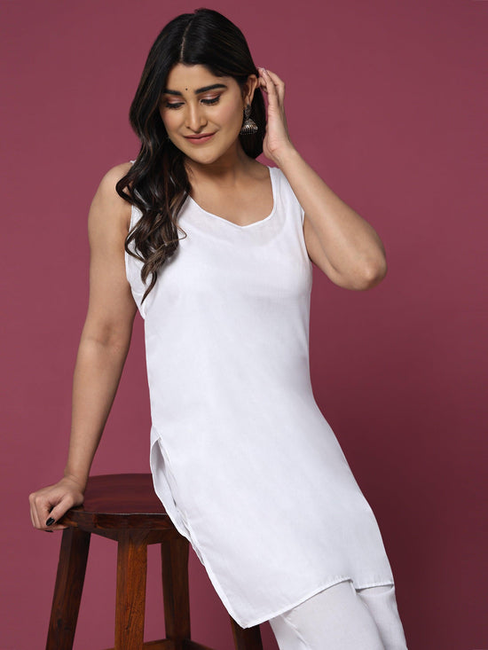 Rangmanch Women Sleeveless Cotton White Kurta - Selling Fast at  Pantaloons.com